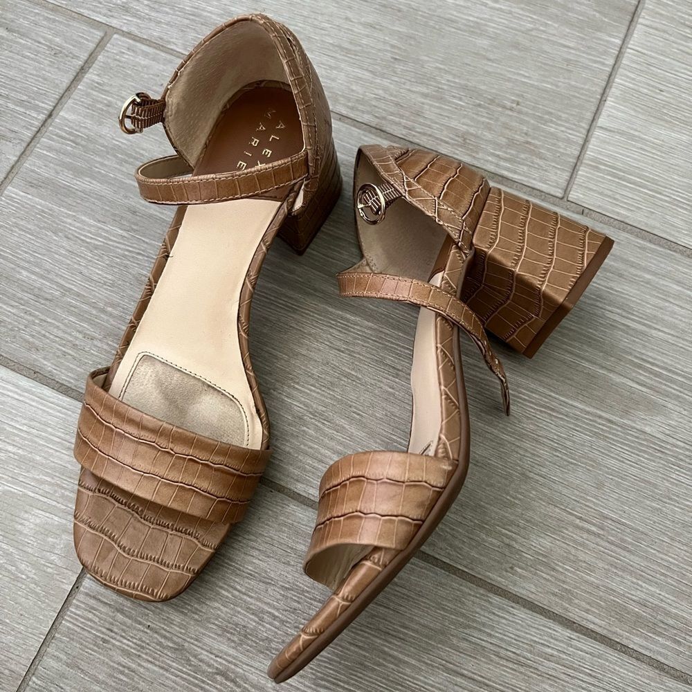 Alex Marie Brown Croc-Embossed Block Heel Sandals